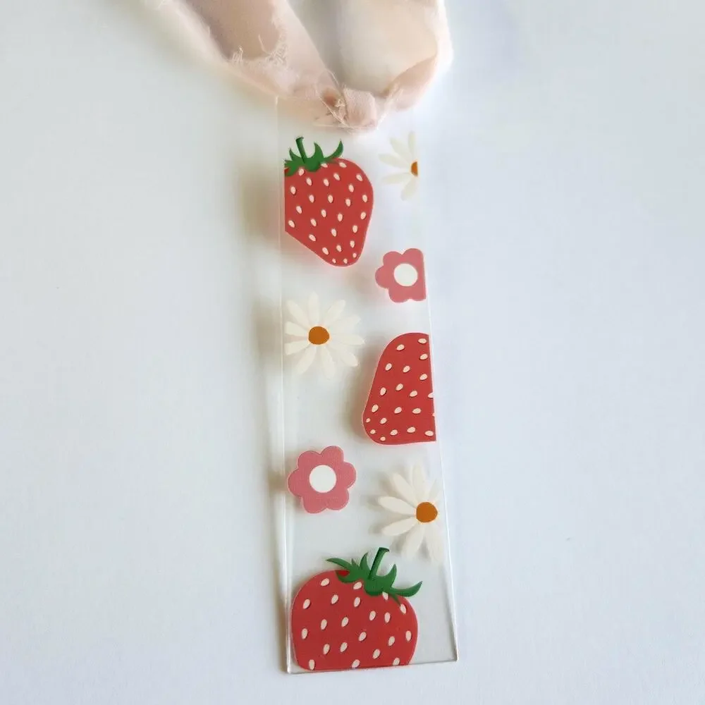 Daisy Flowers Strawberries Berry Bookmark Clear Acrylic Coquette Bookish Gift